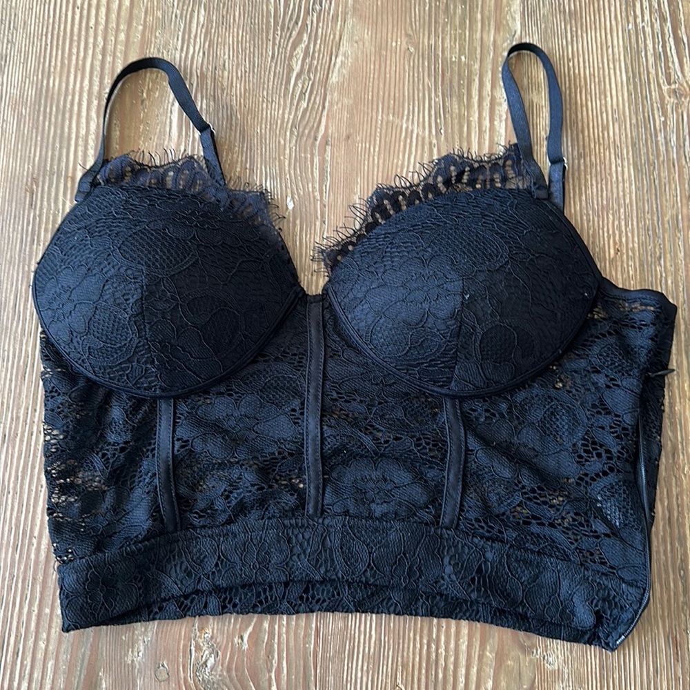 Haute Monde Black lace Bustier Corset Bralette Size medium